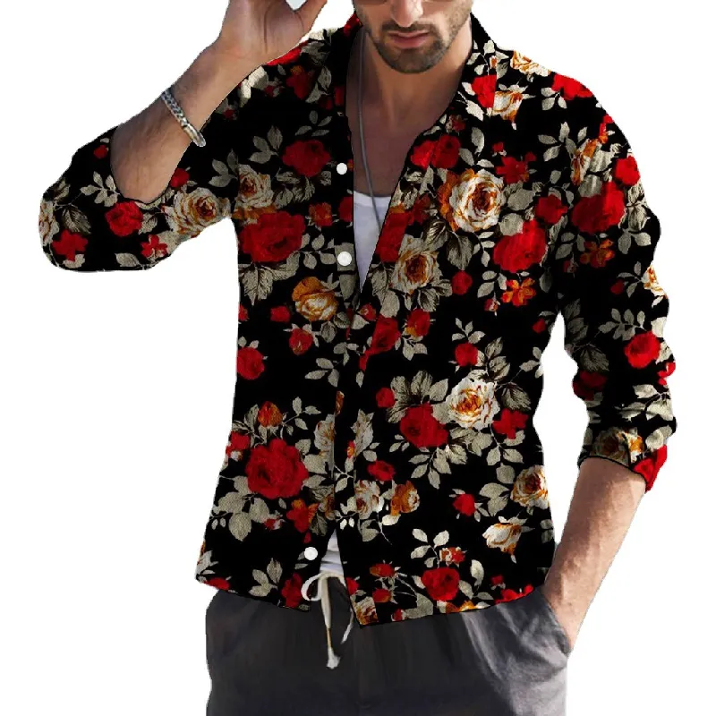 Men's Vintage Floral Print Lapel Long Sleeve Shirt MTA0123D0X sold by Manly