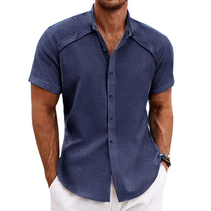 Men's Cotton And Linen Solid Color Lapel Short-Sleeved Shirt MTA0127D8X sold by Manly product image thumbnail 2