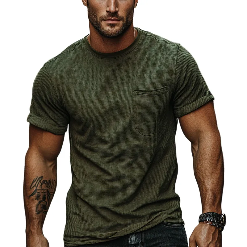 Men's Waffle Crew Neck Short Sleeve T-Shirt MTA0157D1X sold by Manly