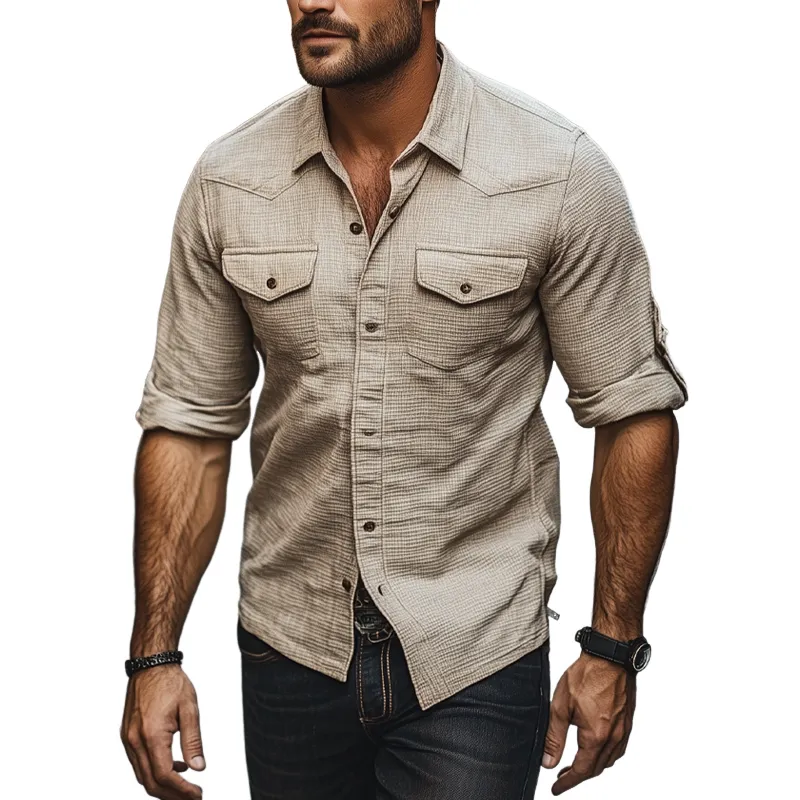 Men's Solid Waffle Lapel Short Sleeve Shirt MTA0176D3X sold by Manly