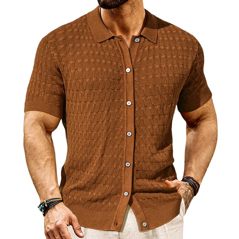 Men's Solid Color Knitted Short Sleeve POLO Shirt MTA0142D9X sold by Manly