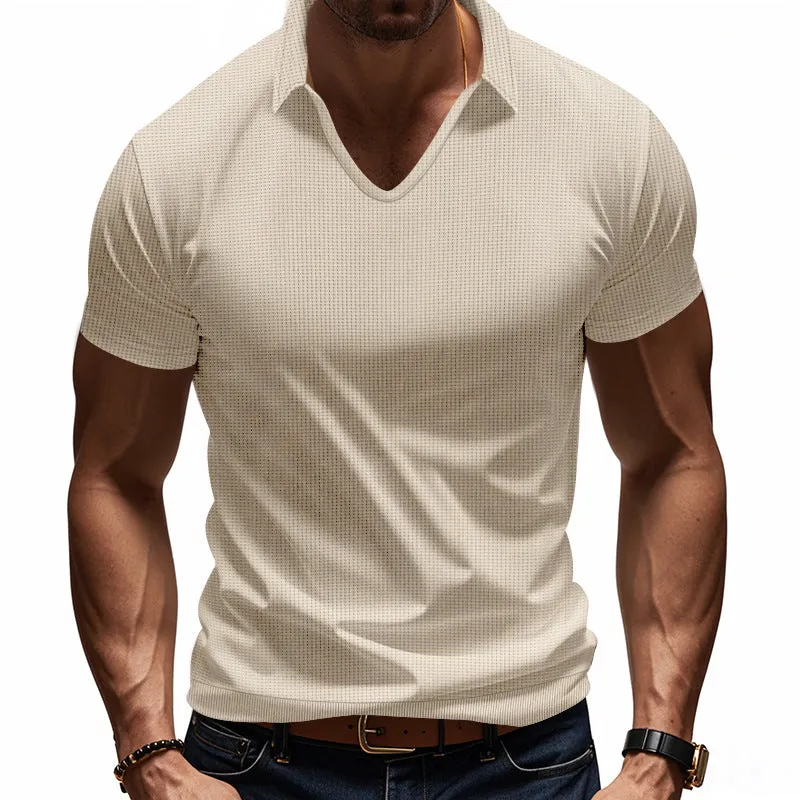Men's Solid Color Waffle Lapel Short Sleeve POLO Shirt MTA0158D6X sold by Manly product image thumbnail 4
