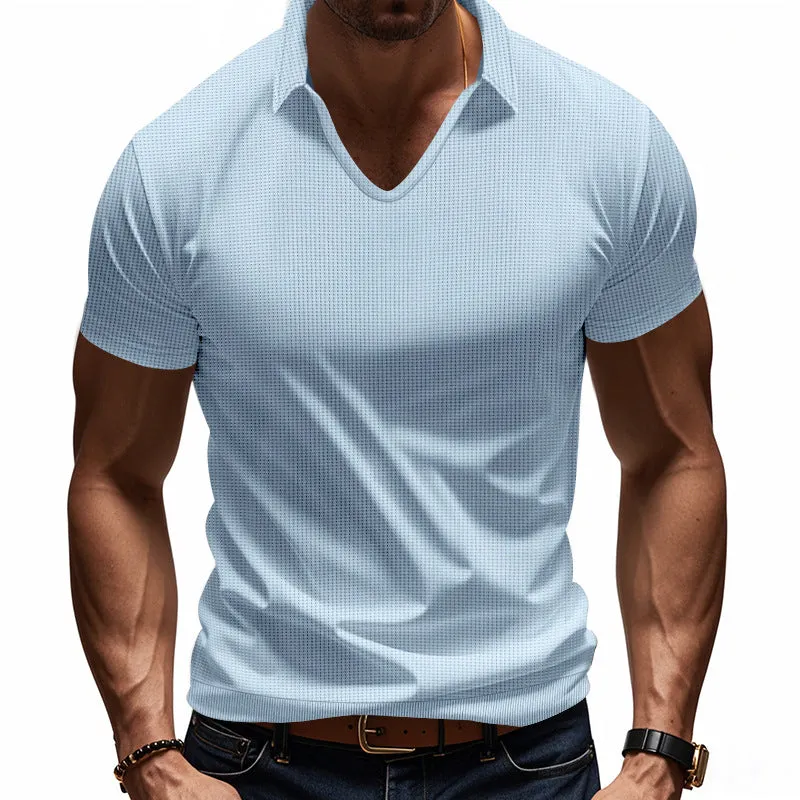 Men's Solid Color Waffle Lapel Short Sleeve POLO Shirt MTA0158D6X sold by Manly product image thumbnail 3