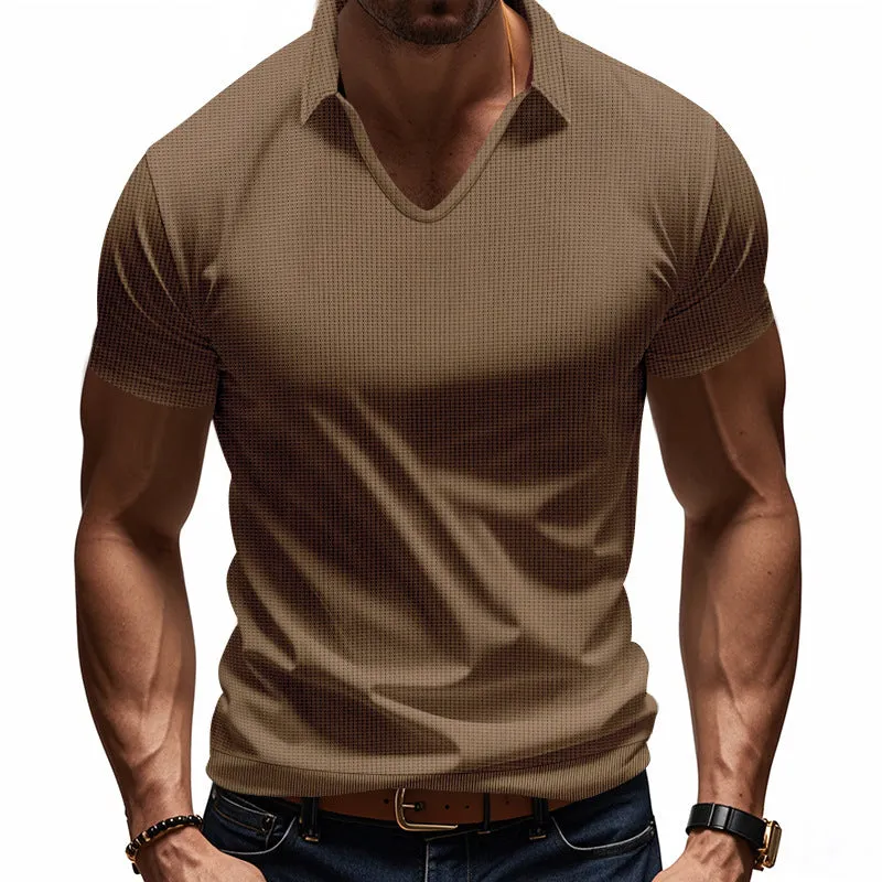 Men's Solid Color Waffle Lapel Short Sleeve POLO Shirt MTA0158D6X sold by Manly product image thumbnail 5