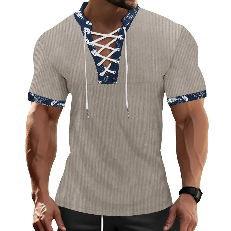Men's Casual Contrast Color Laced Short Sleeve T-Shirt MTA0110D4X sold by Manly product image thumbnail 4
