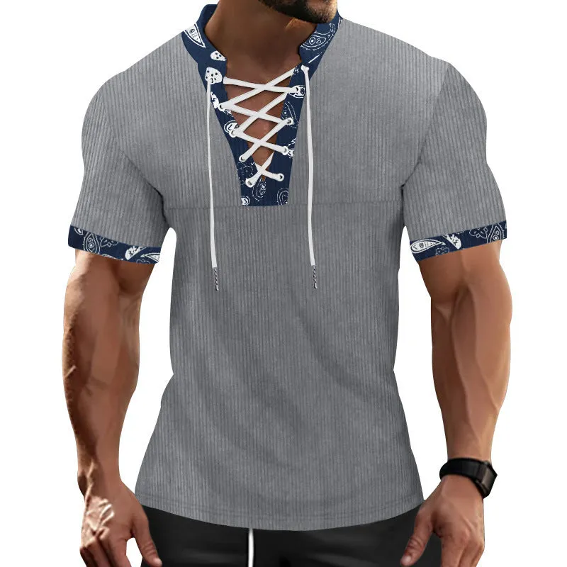 Men's Casual Contrast Color Laced Short Sleeve T-Shirt MTA0110D4X sold by Manly product image thumbnail 3