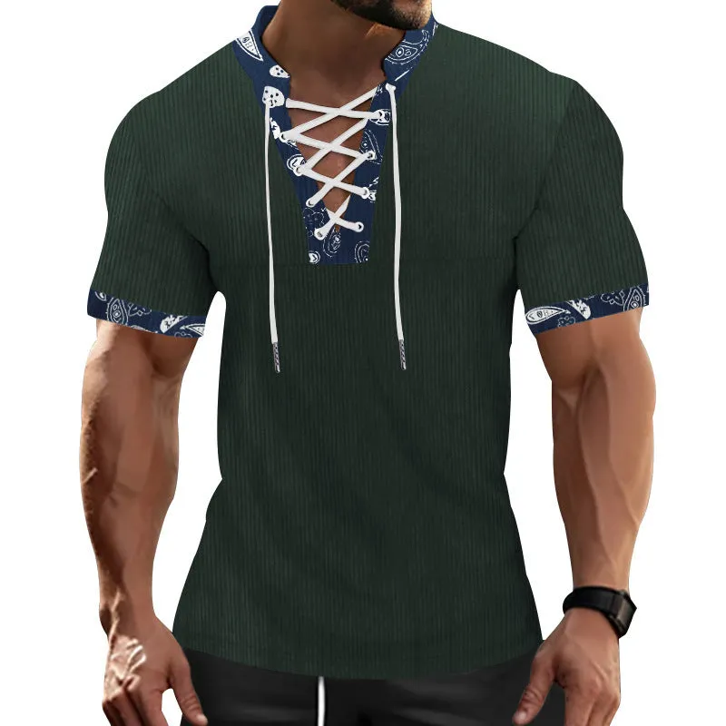 Men's Casual Contrast Color Laced Short Sleeve T-Shirt MTA0110D4X sold by Manly product image thumbnail 2