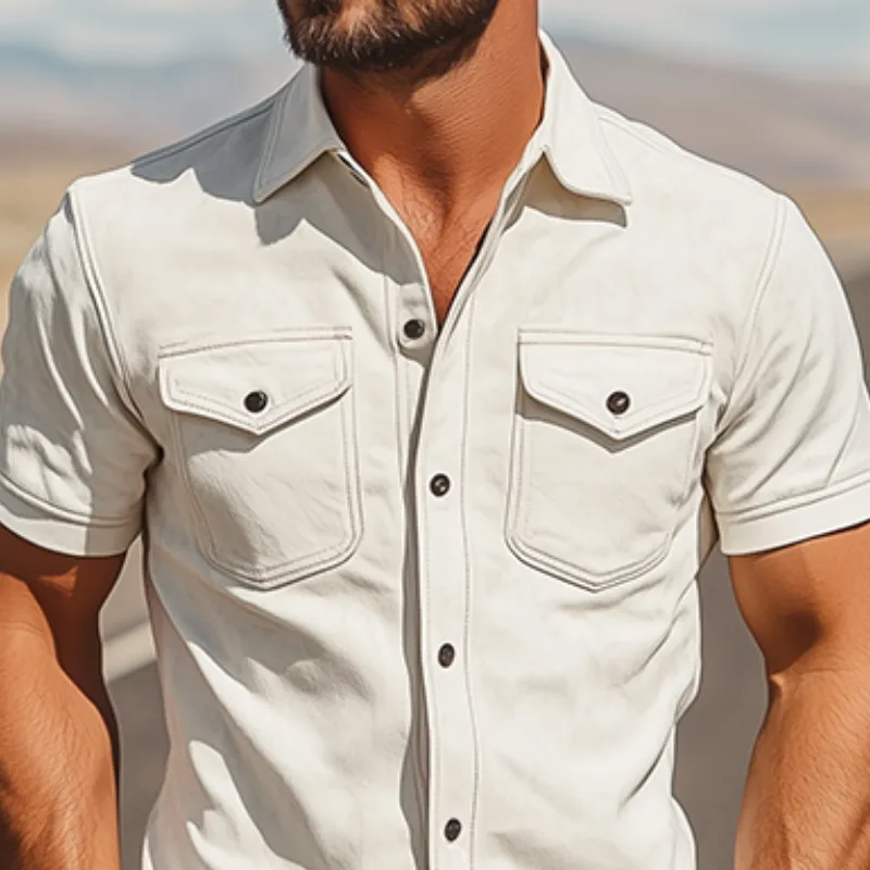 Men's Spring Fashion Casual Slim Fit Multi-Pocket Thin Suede Short Sleeve Shirt MTA0200D7K sold by Manly product image thumbnail 4