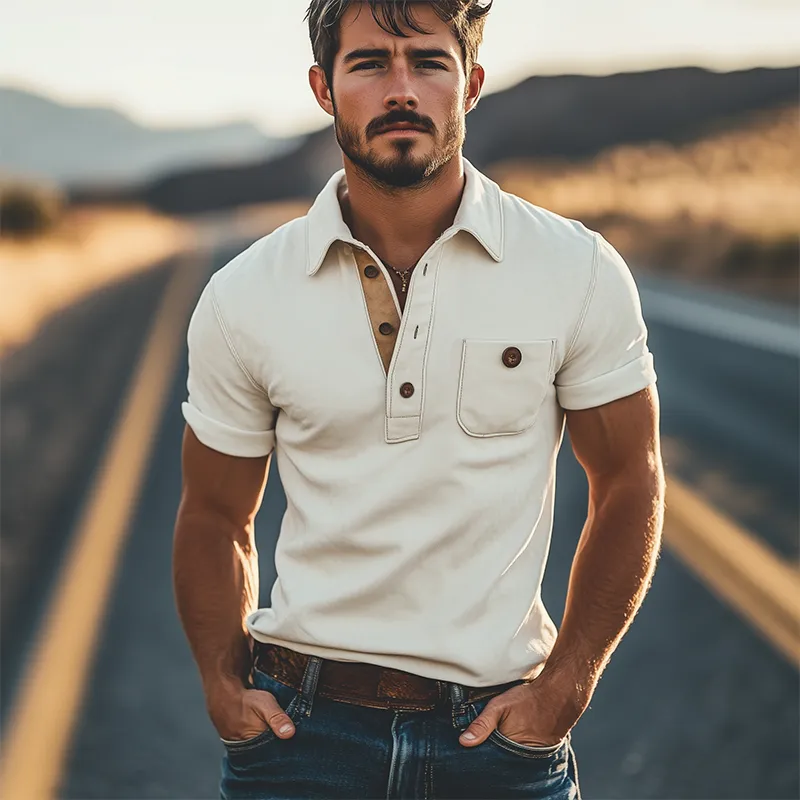 Men's Spring Fashion Casual Slim Suede Splicing Short Sleeve Polo Shirt MTA0215D0K sold by Manly product image thumbnail 3