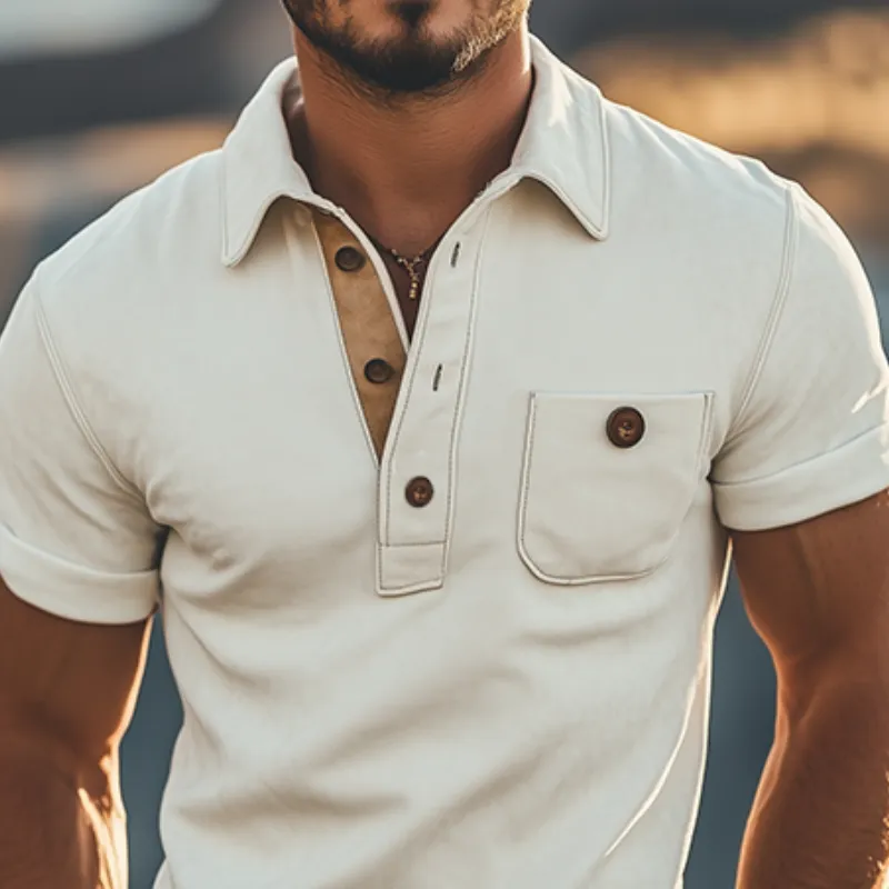 Men's Spring Fashion Casual Slim Suede Splicing Short Sleeve Polo Shirt MTA0215D0K sold by Manly product image thumbnail 4