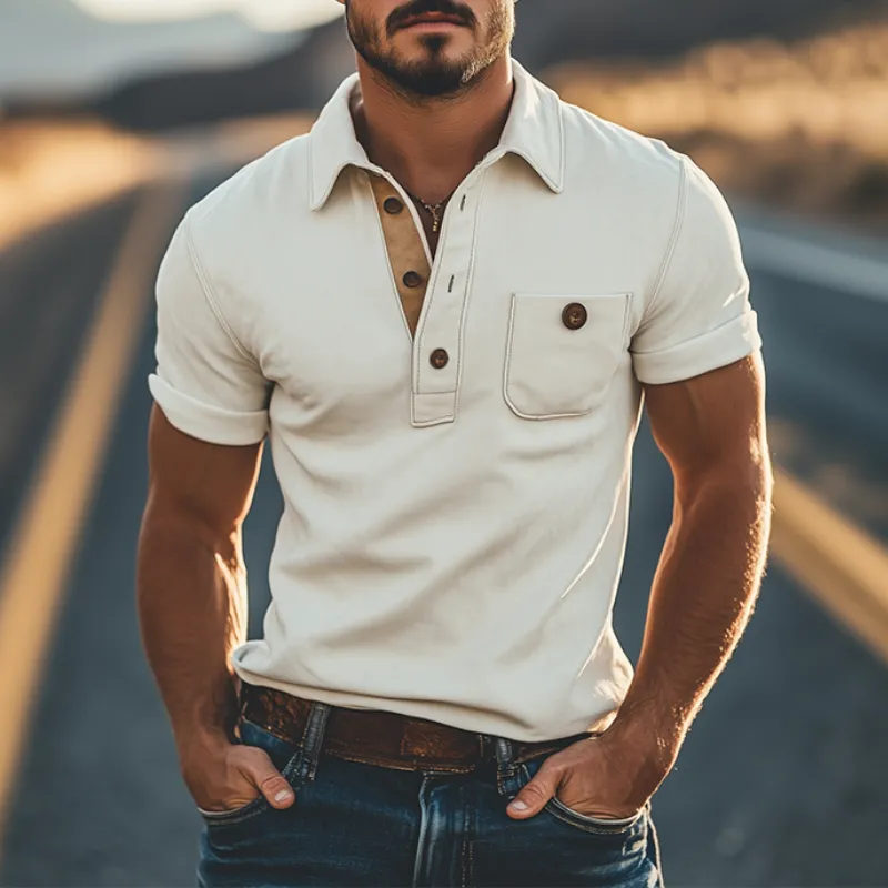 Men's Spring Fashion Casual Slim Suede Splicing Short Sleeve Polo Shirt MTA0215D0K sold by Manly product image thumbnail 2