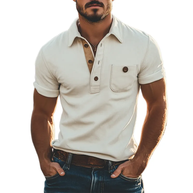 Men's Spring Fashion Casual Slim Suede Splicing Short Sleeve Polo Shirt MTA0215D0K sold by Manly