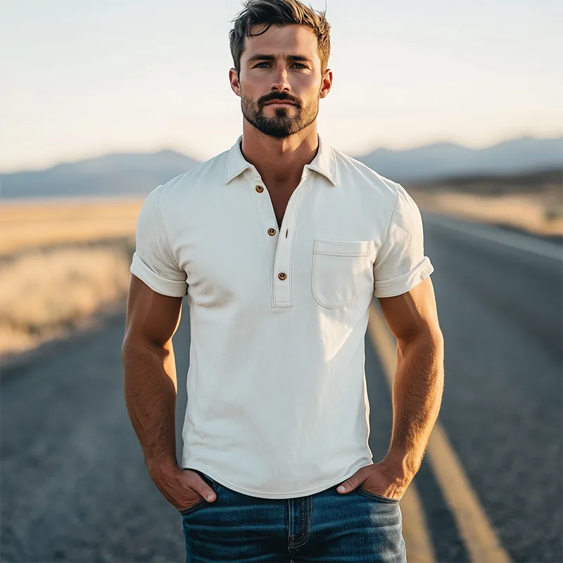 Men's Spring Fashion Retro Western Style Suede Short Sleeve Polo Shirt MTA0203D6K sold by Manly product image thumbnail 4