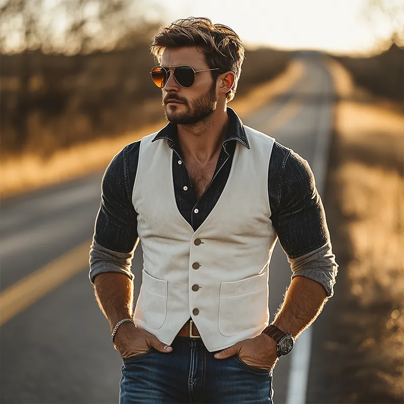 Men's Spring Fashion Retro Western Style Gentleman Slim Suede Vest MTA0276D5K sold by Manly product image thumbnail 3