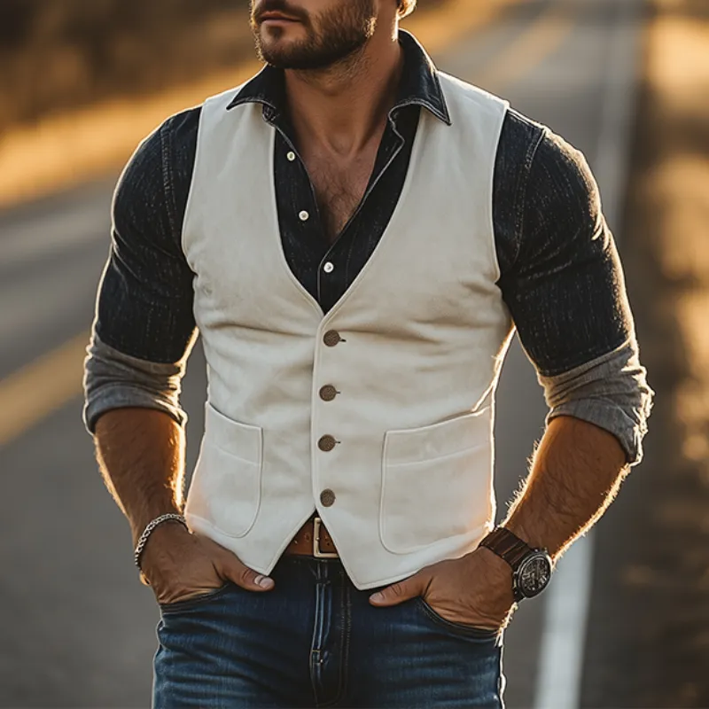 Men's Spring Fashion Retro Western Style Gentleman Slim Suede Vest MTA0276D5K sold by Manly product image thumbnail 2