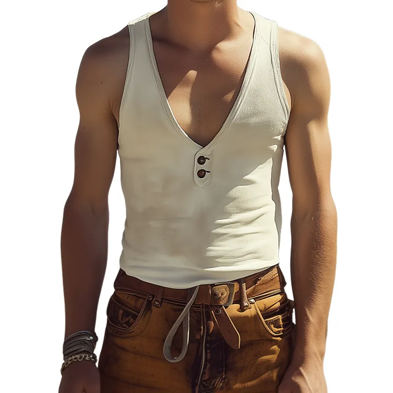 Men's Spring and Summer Fashion Casual Slim Fit Deep V-Neck Suede Vest MTA0238D8K sold by Manly