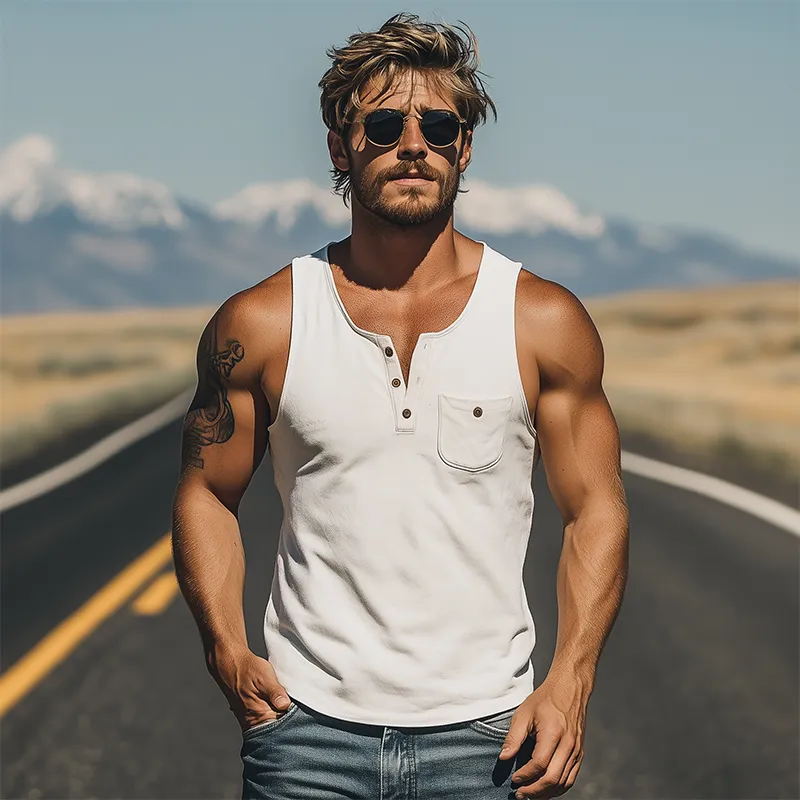 Men's Spring and Summer Fashion Casual Henley Collar Thin Suede Vest MTA0271D4K sold by Manly product image thumbnail 3