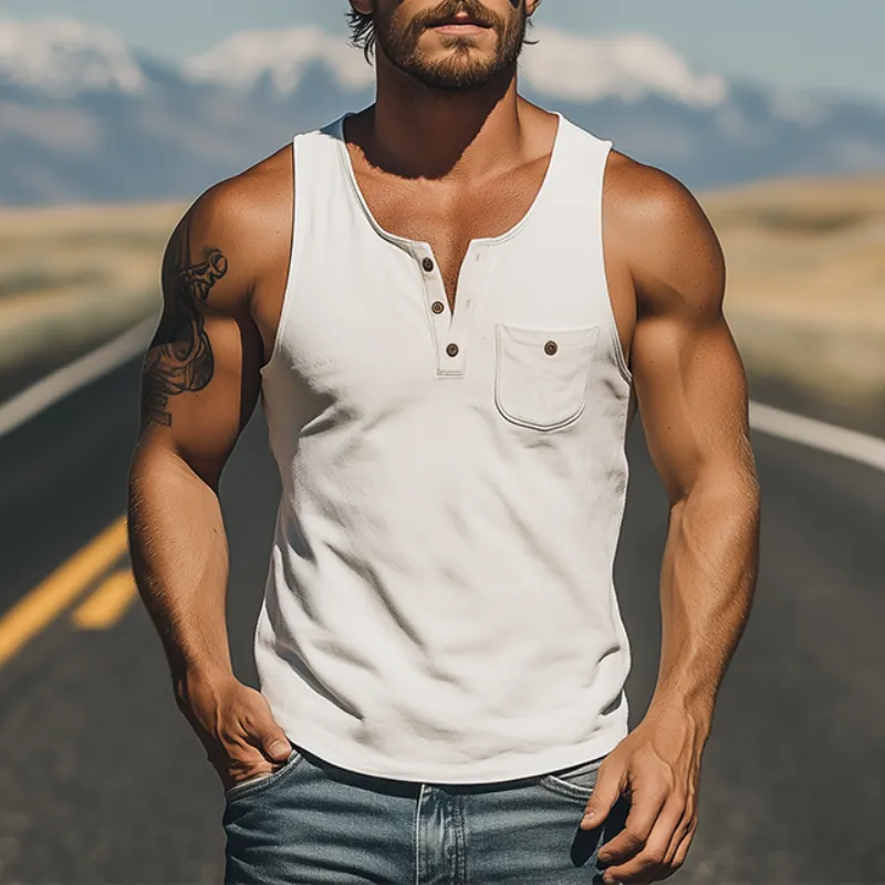 Men's Spring and Summer Fashion Casual Henley Collar Thin Suede Vest MTA0271D4K sold by Manly product image thumbnail 2