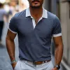 Men's Casual Comfort Cotton Linen Colorblock Lapel Slim Fit Short Sleeve Polo Shirt MTA0232D2M sold by Manly