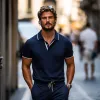 Men's Casual Comfort Cotton Colorblock Lapel Slim Fit Short Sleeve Polo Shirt MTA0243D7M sold by Manly