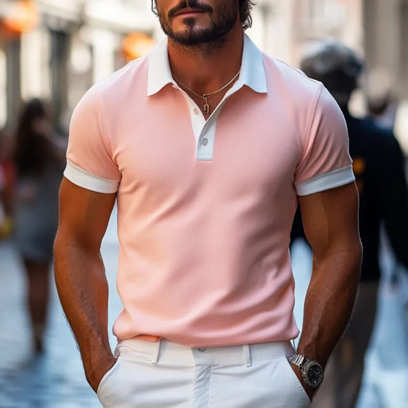 Men's Casual Comfort Cotton Colorblock Lapel Slim Fit Short Sleeve Polo Shirt MTA0261D6M sold by Manly product image thumbnail 2