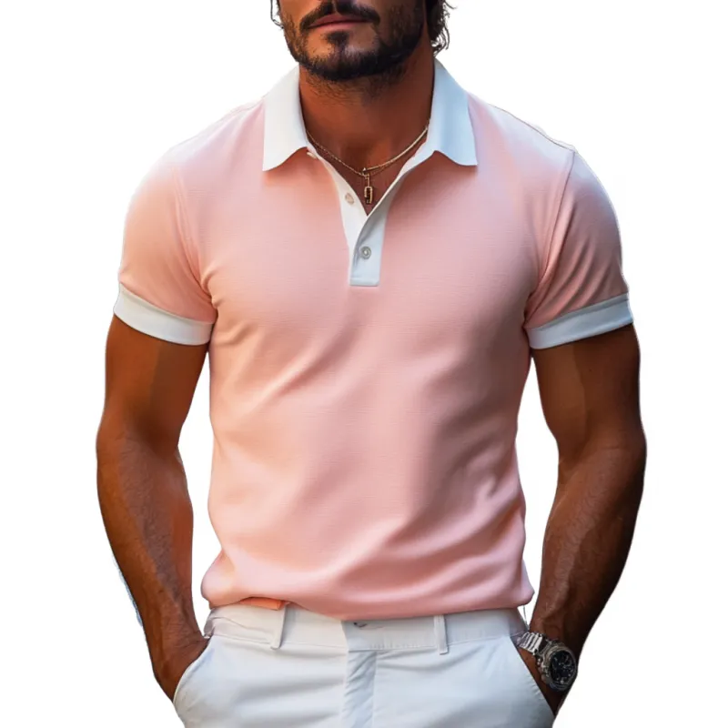 Men's Casual Comfort Cotton Colorblock Lapel Slim Fit Short Sleeve Polo Shirt MTA0261D6M sold by Manly