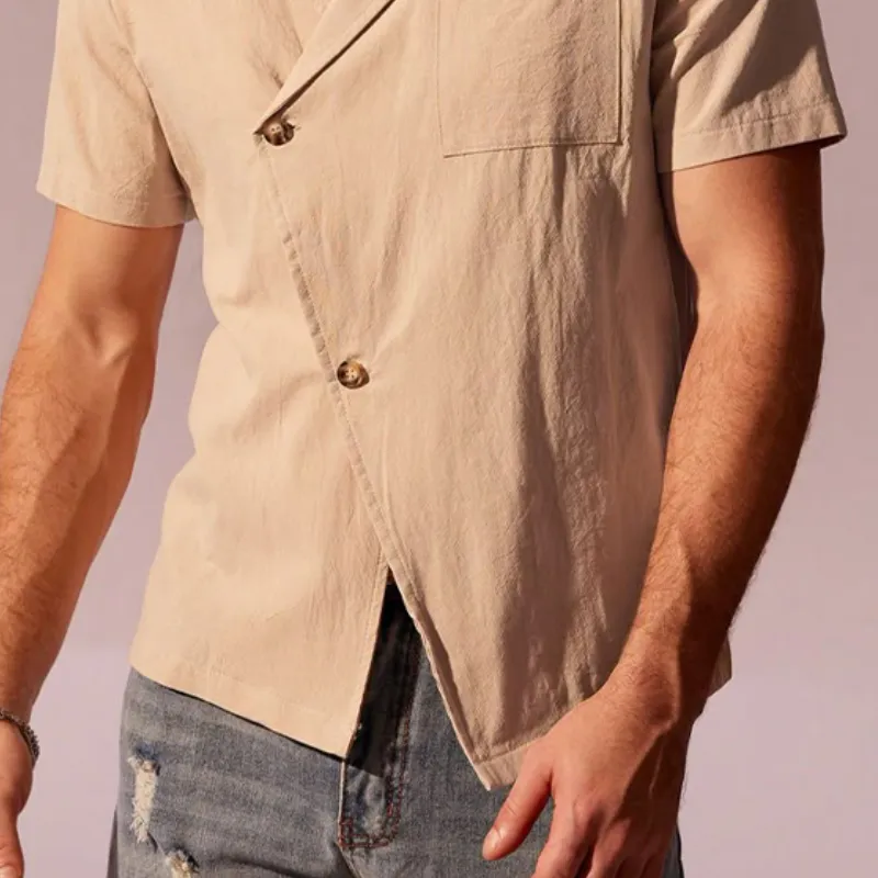 Men's Spring Fashion Casual Slant Placket Slim Fit Linen Short Sleeve Shirt MTA0116D0K sold by Manly product image thumbnail 3