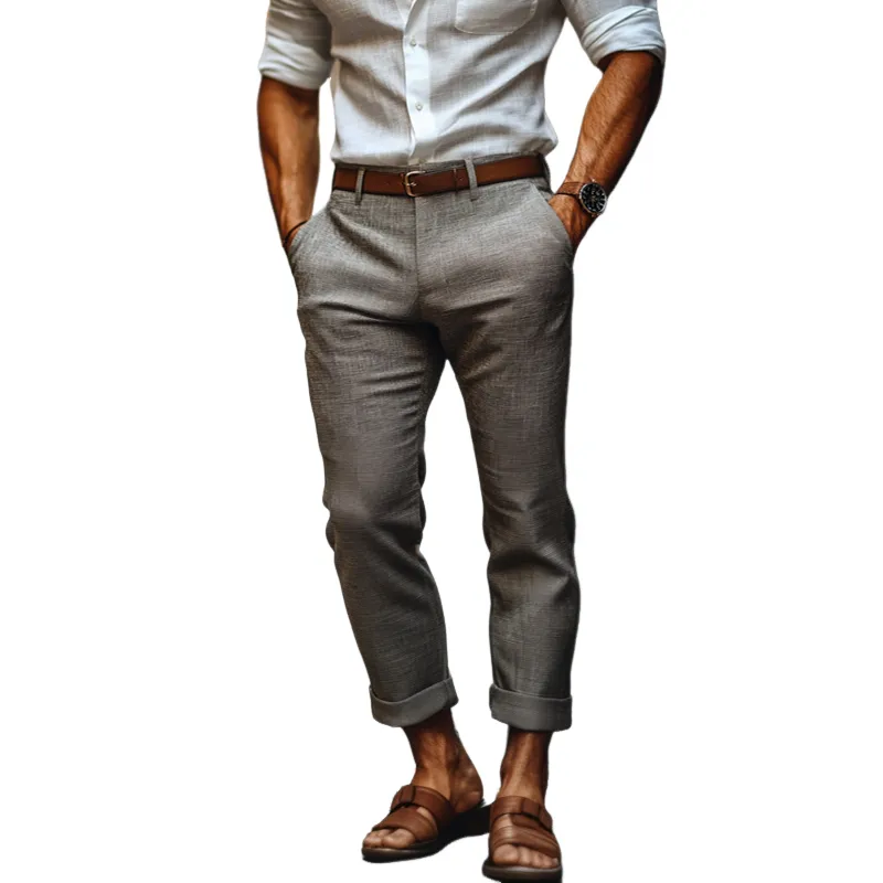 Men's Casual Comfortable Cotton Linen Slim Fit Suit Pants MTA3142C3M sold by Manly