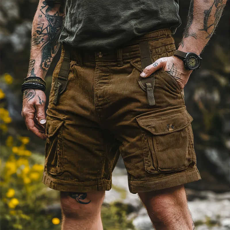 Men’s Casual Outdoor Corduroy Multi-Pocket Cargo Shorts MTA3147C9M sold by Manly product image thumbnail 2