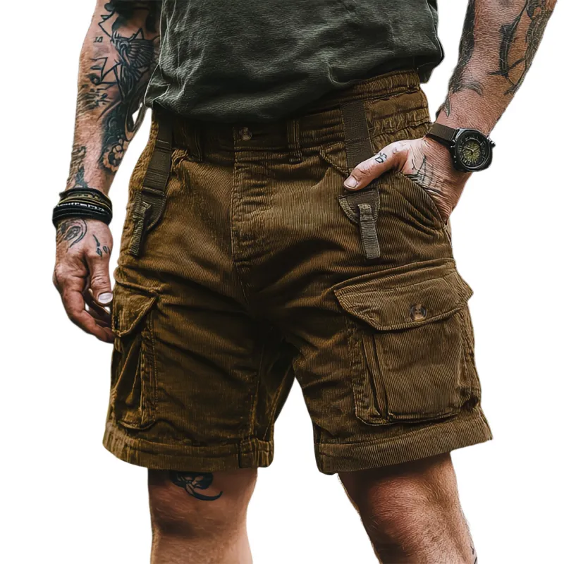 Men’s Casual Outdoor Corduroy Multi-Pocket Cargo Shorts MTA3147C9M sold by Manly