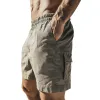 Men's Casual Comfortable Cotton Linen Elastic Waist Loose Cargo Shorts MTA3175C8M sold by Manly