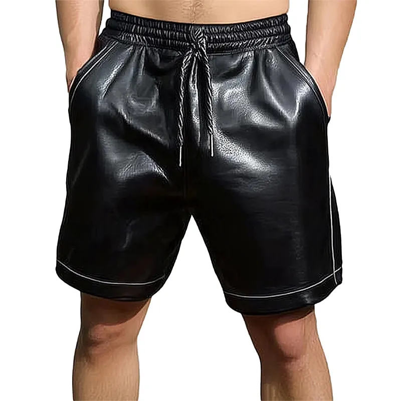 Men's Summer Basics Pure Black Loose Leather Shorts MTA0246D0U sold by Manly