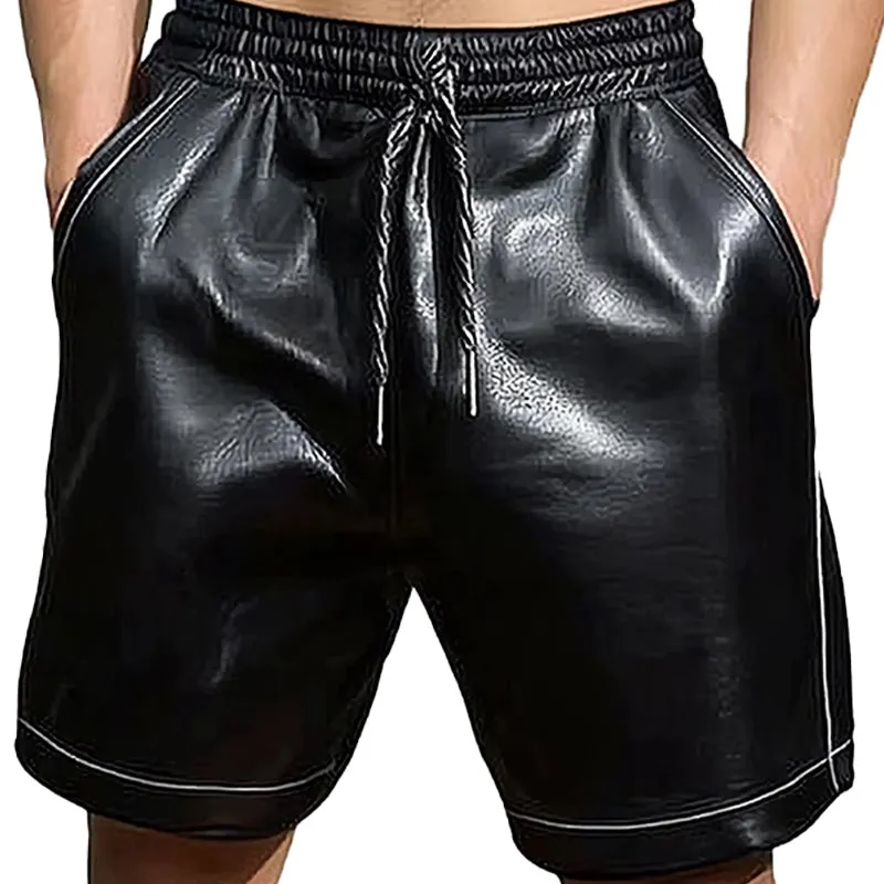 Men's Summer Basics Pure Black Loose Leather Shorts MTA0246D0U sold by Manly product image thumbnail 3