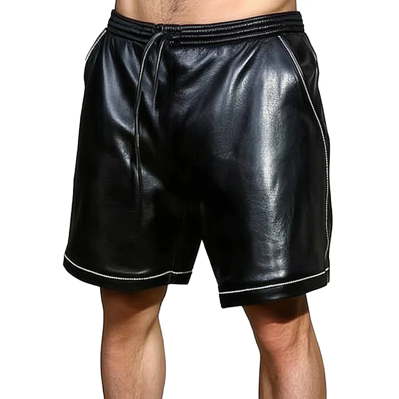 Men's Summer Basics Pure Black Loose Leather Shorts MTA0246D0U sold by Manly product image thumbnail 2