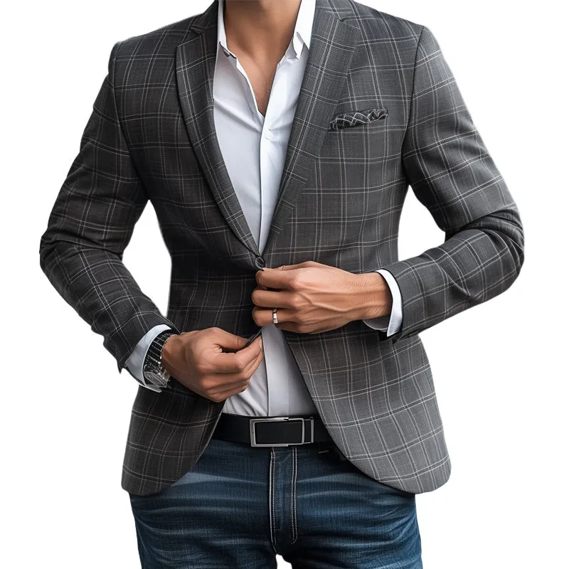 Men's Spring and Autumn Basic Gray Plaid Two-Button Blazer MTA0281D8U made by Manly