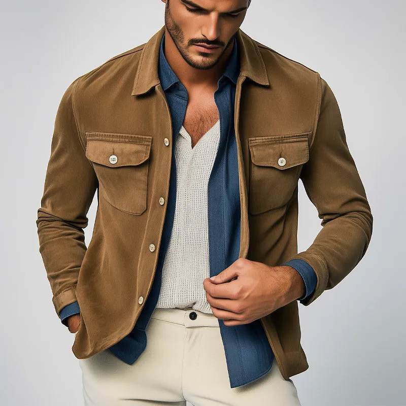 Men's Spring and Autumn Basic Brown Suede Long Sleeve Shirt MTA0126D9U sold by Manly product image thumbnail 2