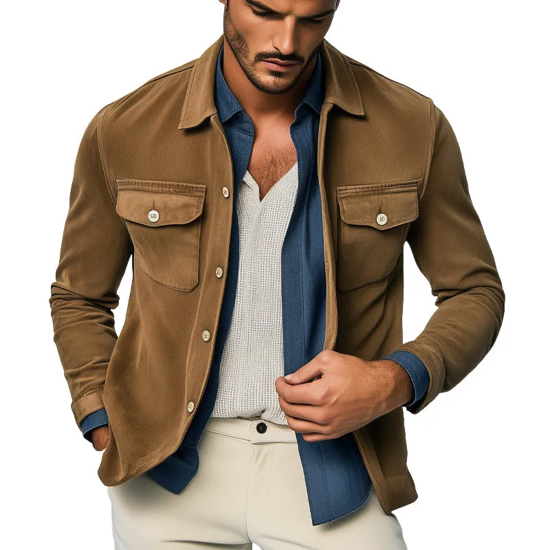 Men's Spring and Autumn Basic Brown Suede Long Sleeve Shirt MTA0126D9U sold by Manly