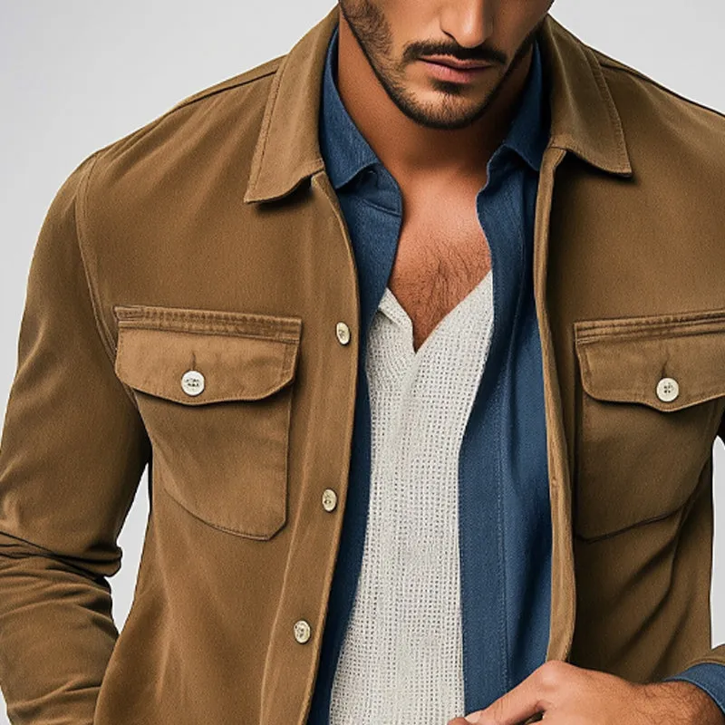 Men's Spring and Autumn Basic Brown Suede Long Sleeve Shirt MTA0126D9U sold by Manly product image thumbnail 3