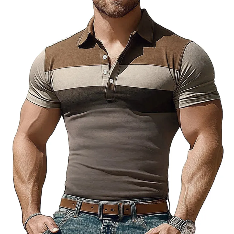 Men's Summer Comfortable Stretch Polo Neck Colorblock T-Shirt MTA0246D9U sold by Manly