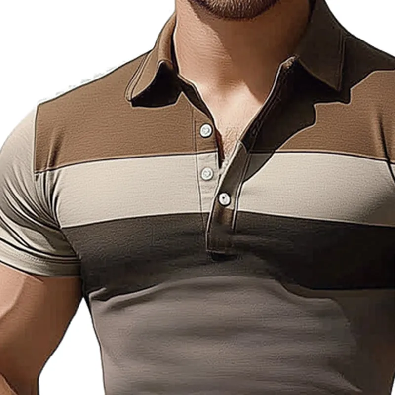 Men's Summer Comfortable Stretch Polo Neck Colorblock T-Shirt MTA0246D9U sold by Manly product image thumbnail 3