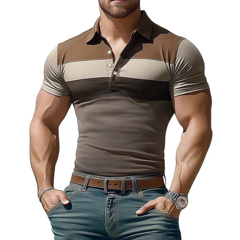 Men's Summer Comfortable Stretch Polo Neck Colorblock T-Shirt MTA0246D9U sold by Manly product image thumbnail 2