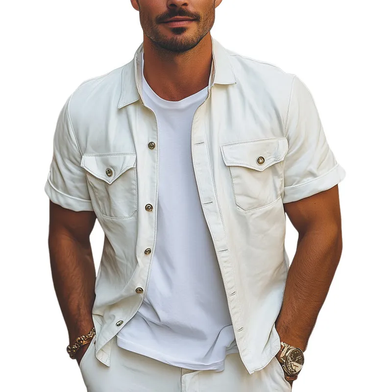 Men's Summer Loose Basic Lapel Short Sleeve Shirt MTA0198D4U sold by Manly