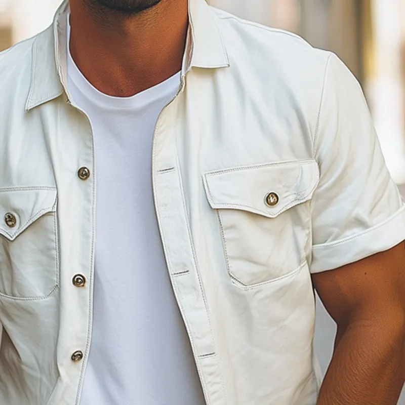 Men's Summer Loose Basic Lapel Short Sleeve Shirt MTA0198D4U sold by Manly product image thumbnail 3