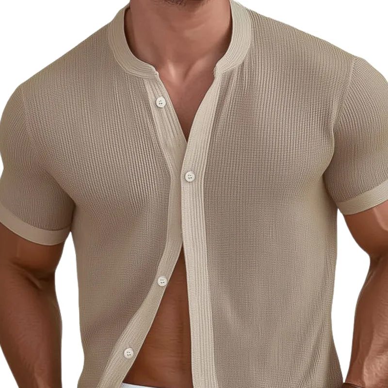 Men's Summer Textured Elastic Knit Short Sleeve Shirt MTA0164D4U sold by Manly product image thumbnail 3