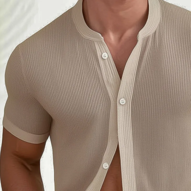 Men's Summer Textured Elastic Knit Short Sleeve Shirt MTA0164D4U sold by Manly product image thumbnail 2