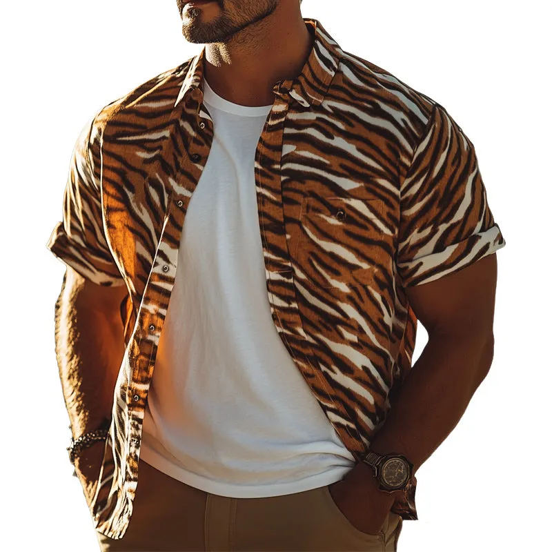 Men's Summer Retro Tiger Print Casual Short Sleeve Shirt MTA0128D7U sold by Manly