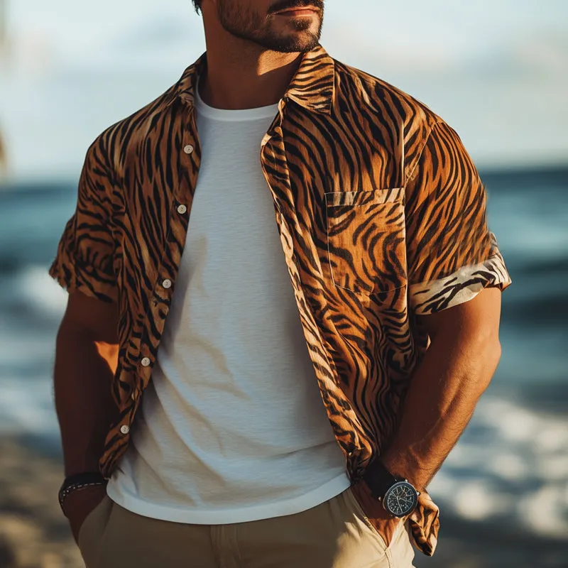 Men's Summer Retro Tiger Print Casual Short Sleeve Shirt MTA0168D2U sold by Manly product image thumbnail 3