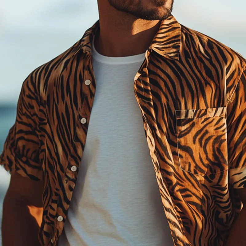 Men's Summer Retro Tiger Print Casual Short Sleeve Shirt MTA0168D2U sold by Manly product image thumbnail 2