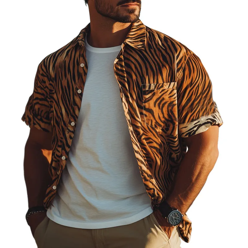 Men's Summer Retro Tiger Print Casual Short Sleeve Shirt MTA0168D2U sold by Manly