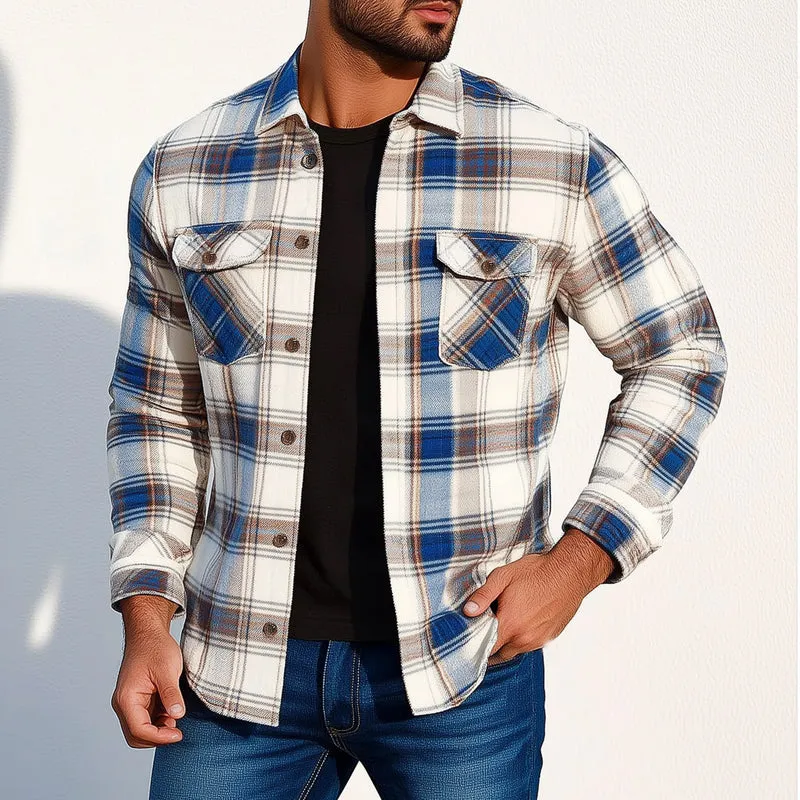 Men's Spring and Autumn Basic Lapel Plaid Long Sleeve Shirt MTA0184D4U sold by Manly product image thumbnail 2